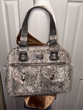 Fox Snake-Print Shoulder Bag with Gray Trim